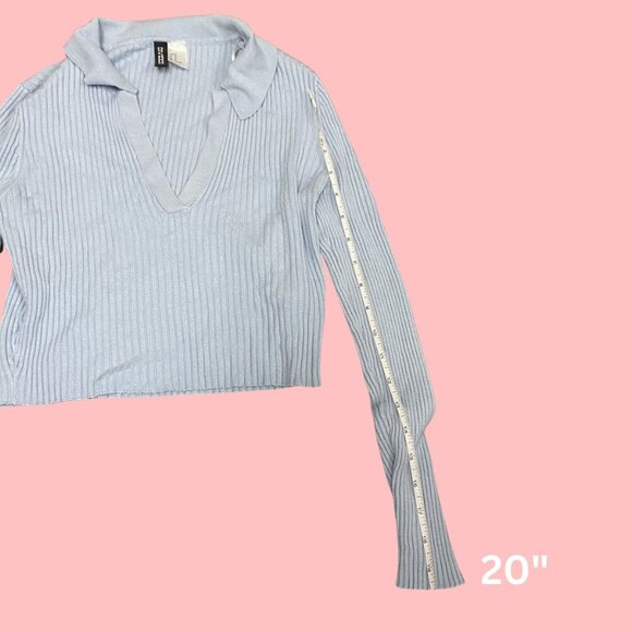 💙 H&M Divided Sky Blue Ribbed Knit Cropped Collar Sweater (Size M) - Picture 3 of 10